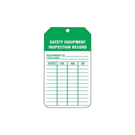 Accuform Safety Tags, SAFETY EQUIPMENT INSPECTION RECORD, 8.5inx 3.875in, PF-Cardstock, 25PK TRS335CTP